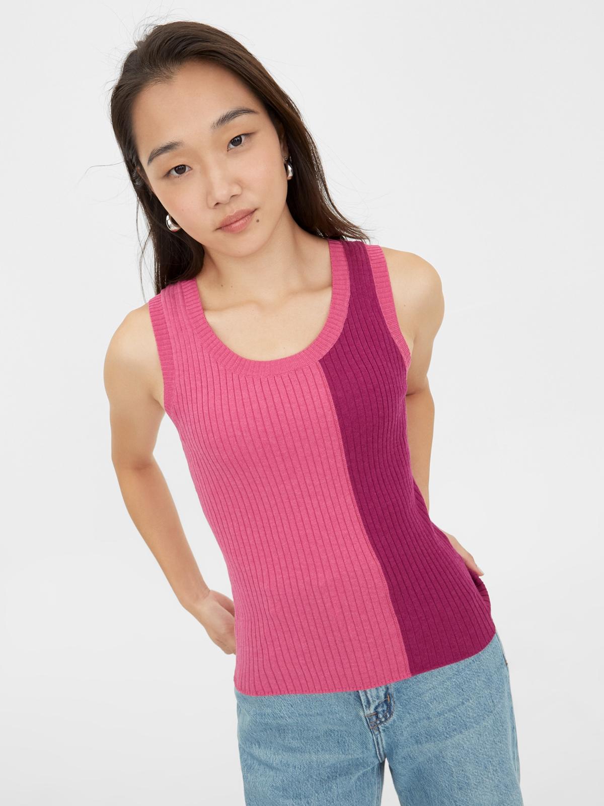 Sustainable RIbbed Knit Two Tone Tank - Pink