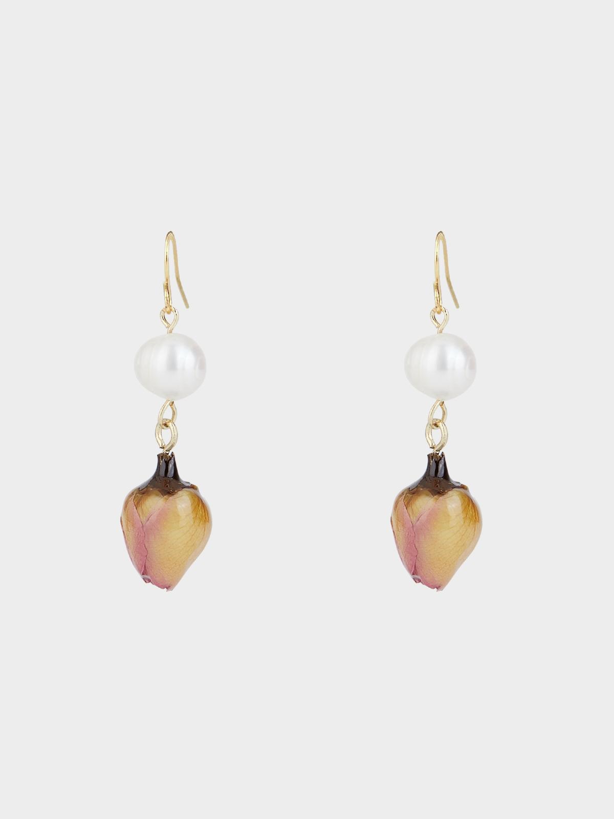 Flower Bud Drop Earrings - Orange