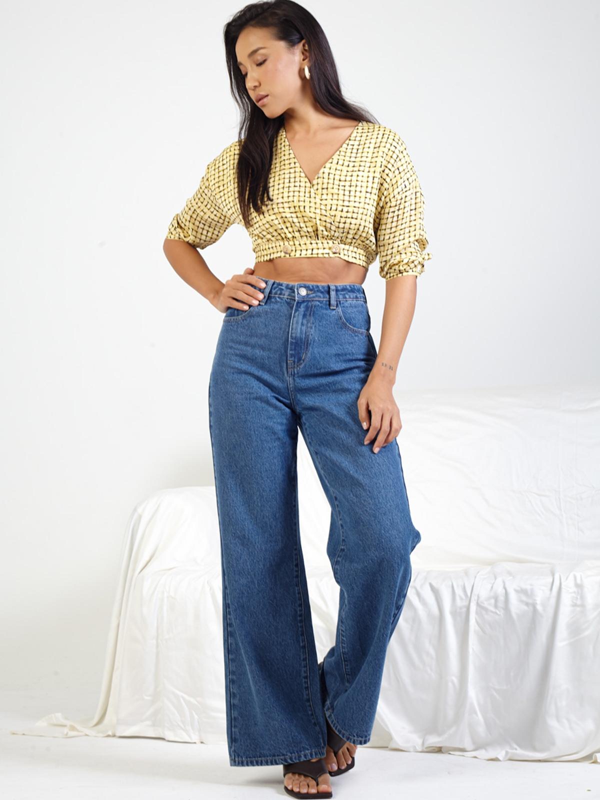 Deep V-Neck Crop Top - Yellow