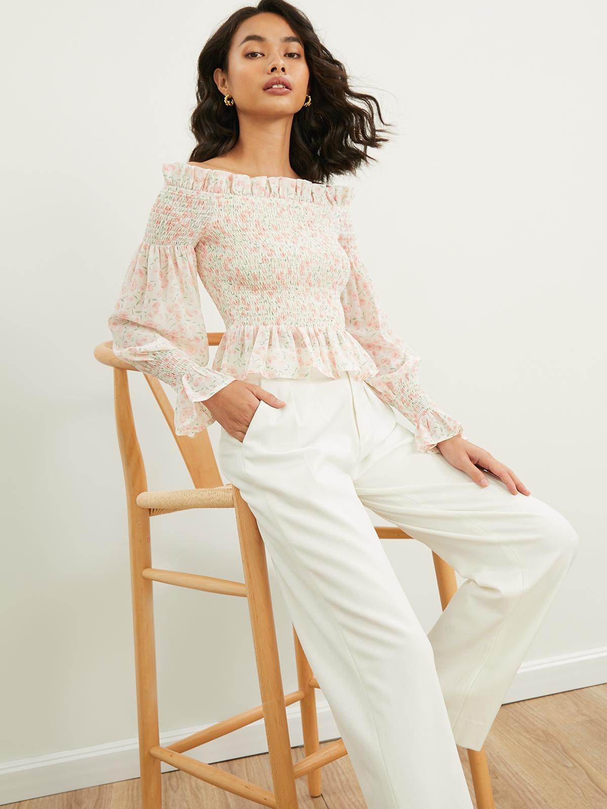 Floral Smocked Off Shoulder Top - Pink