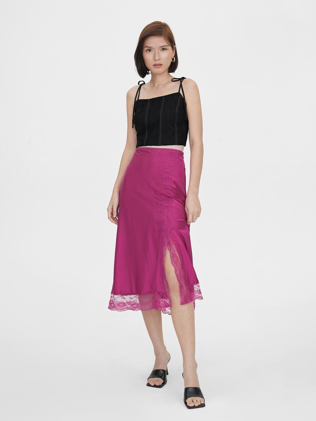 Hemline Lace A Line Skirt - Magenta