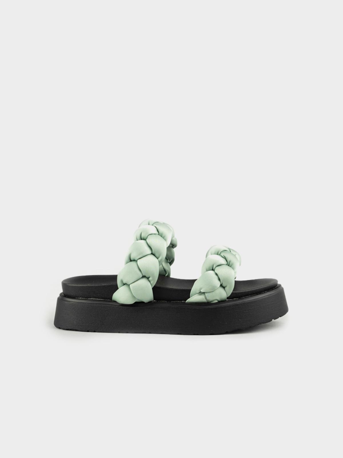 Braided Two Strap Slip-On Wedge - Green