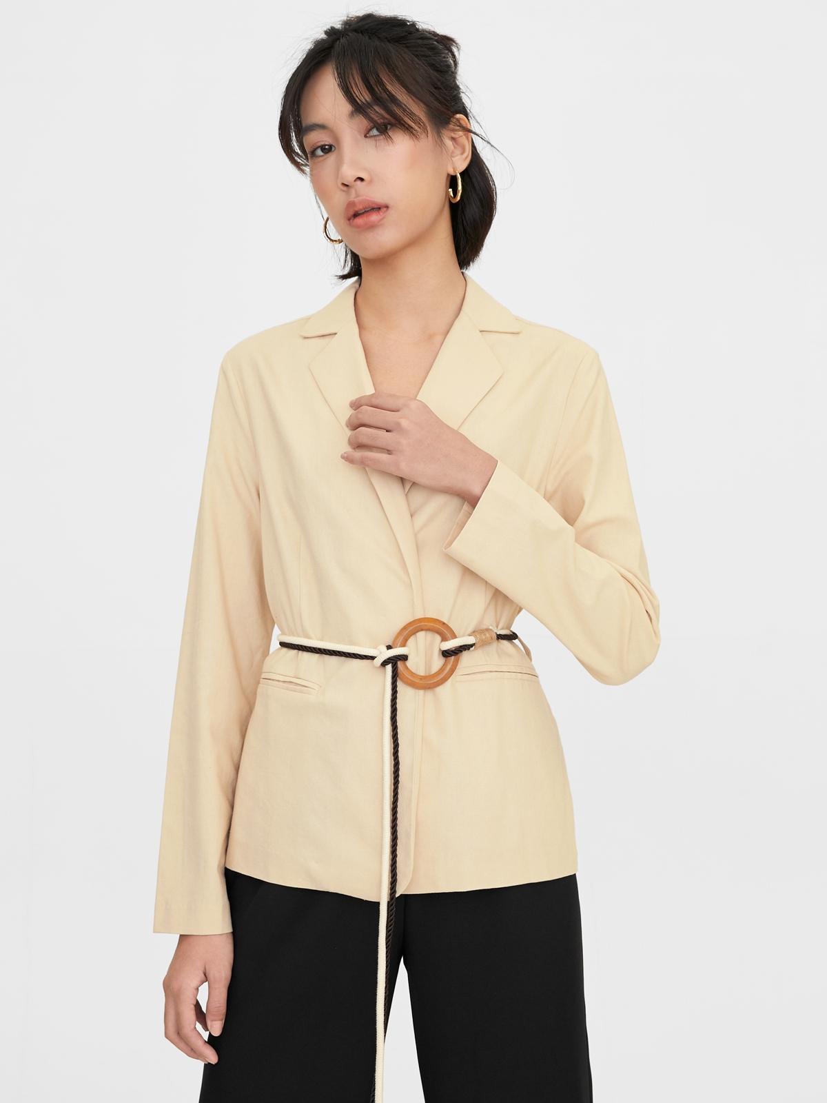 Two Tone Rope Weave Belt Blazer - Beige