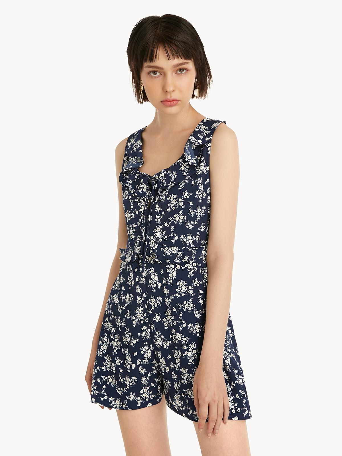 Ruffle Tank Romper - Navy