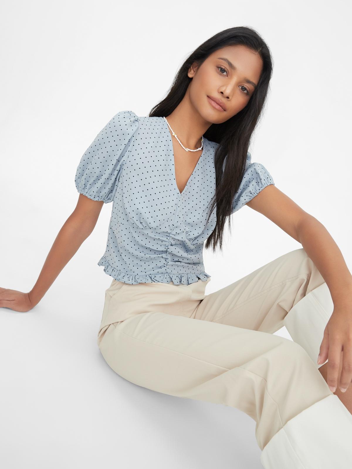 Puffed Sleeve Crop Top - Blue