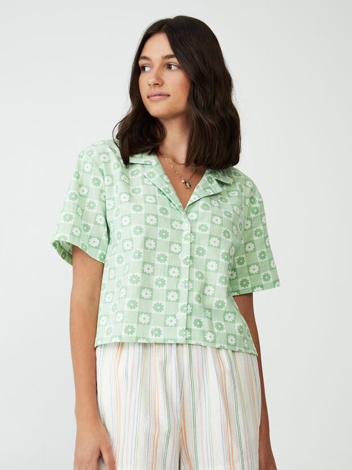 Sunny Cropped Short Sleeve Shirt - Green