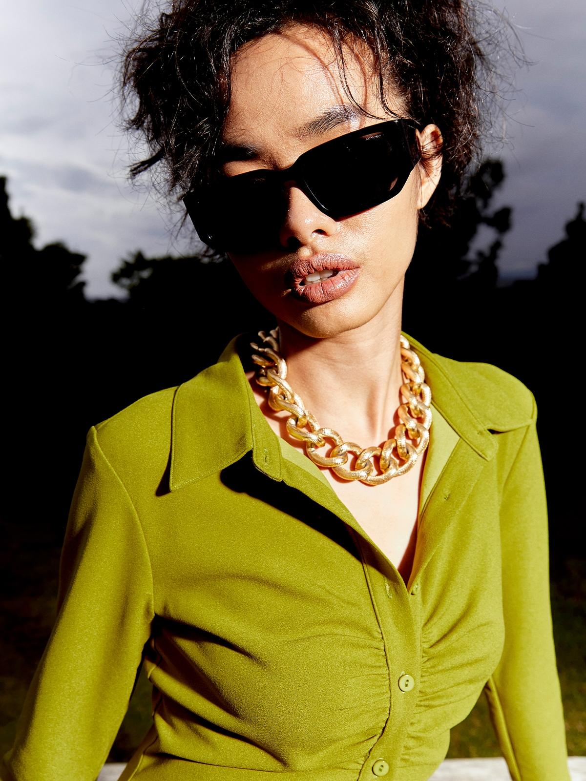 Ruched Long Sleeve Dress - Green