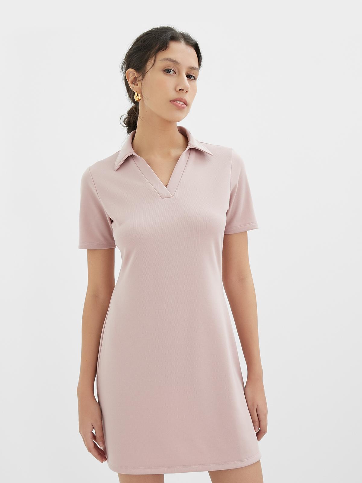 Lapel Collar Mini Dress - Pink