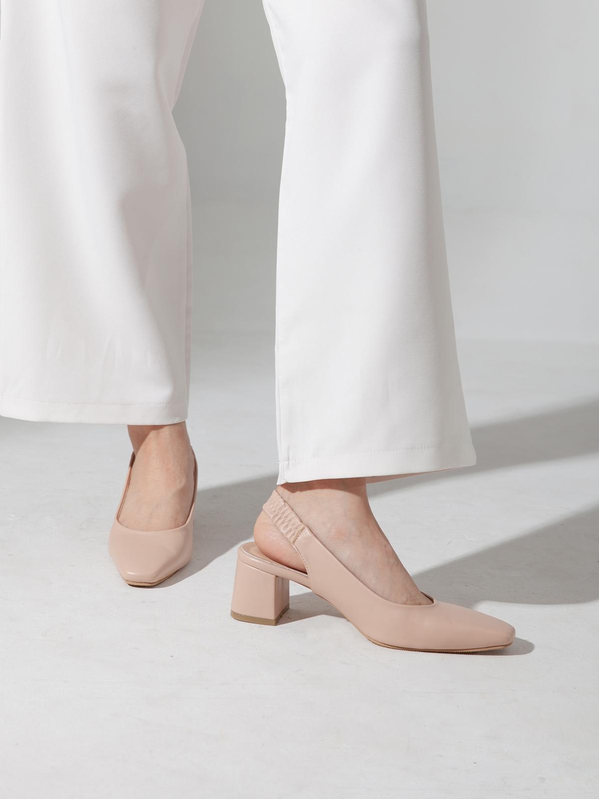 Georgia Square Toed Block Heels - Blush