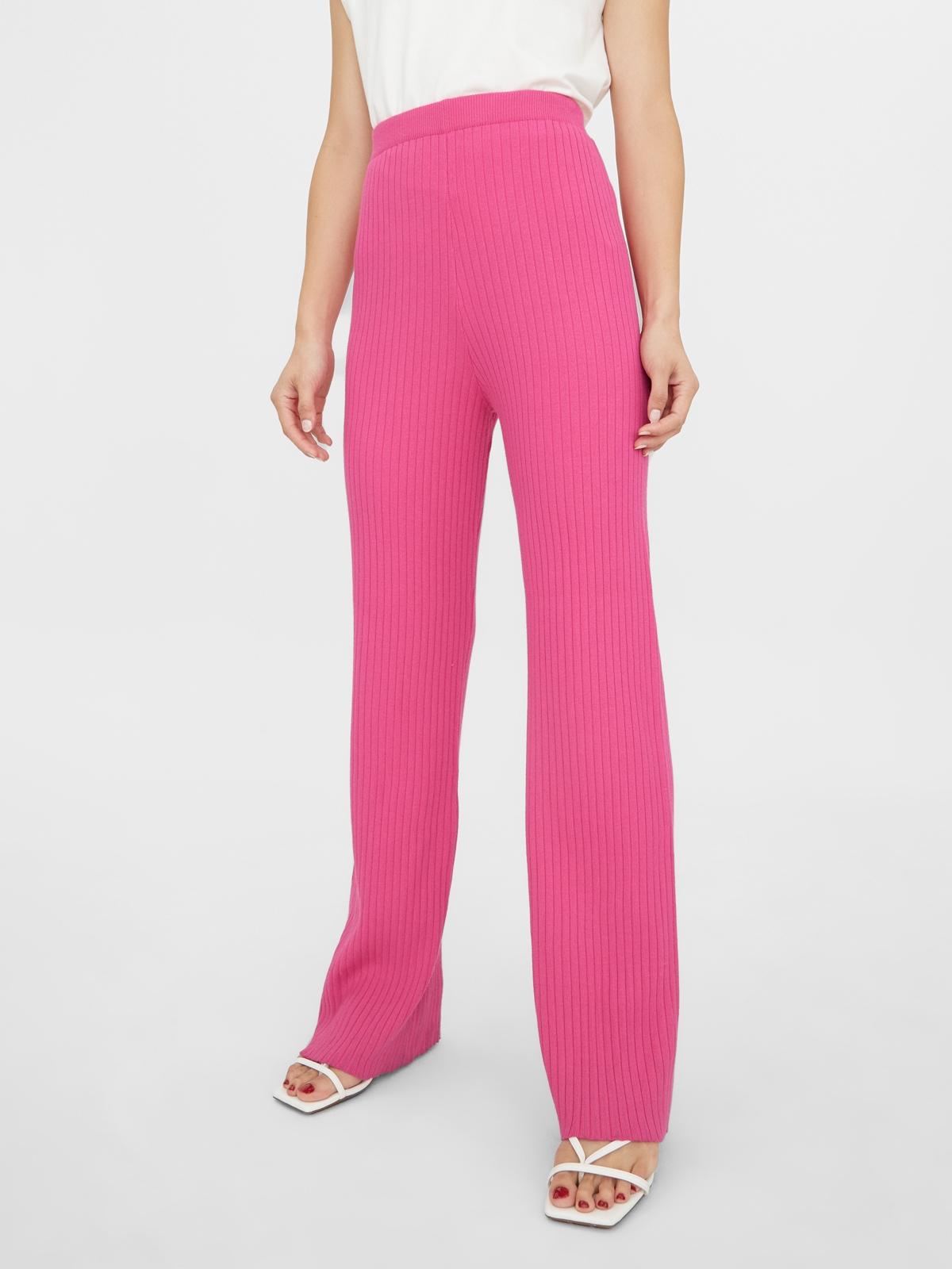High Waist Ribbed Pants - Magenta