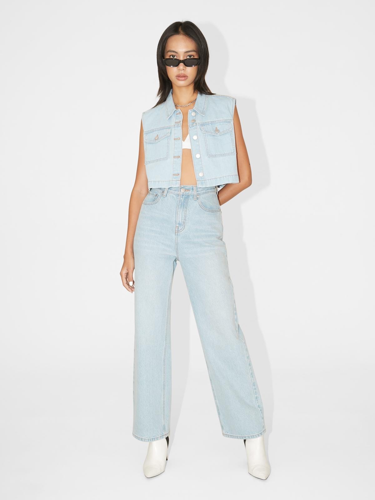 Sustainable Denim Crop Vest - Light Blue