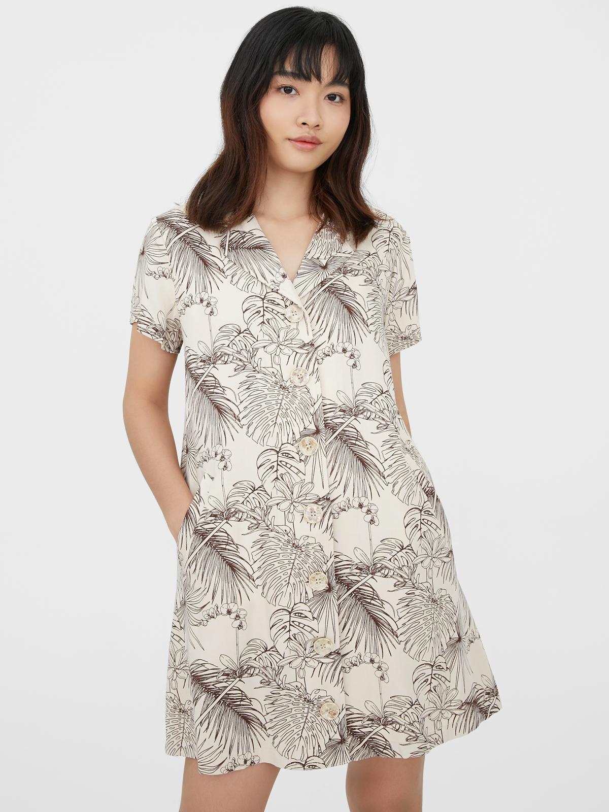 Front Button Mini Dress - Brown