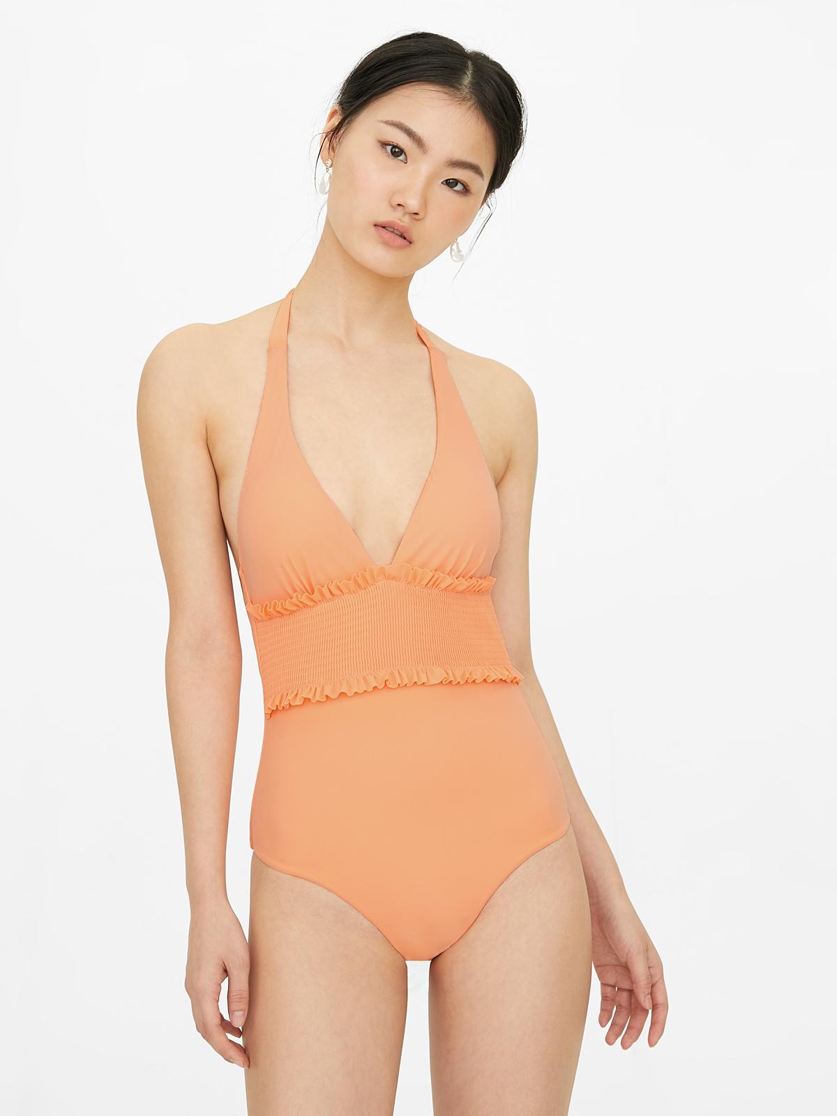 Halter Neck One Piece Swimsuit - Orange