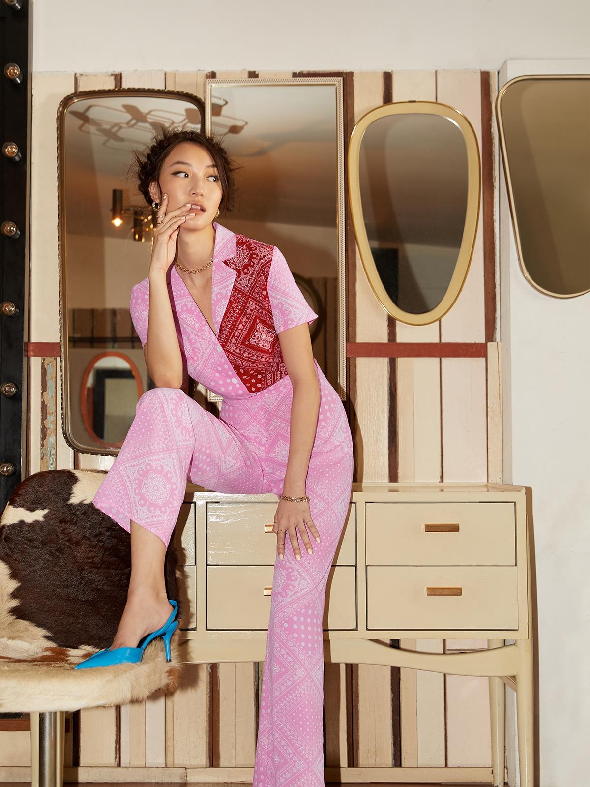 Paisley Print High Waisted Pants - Pink