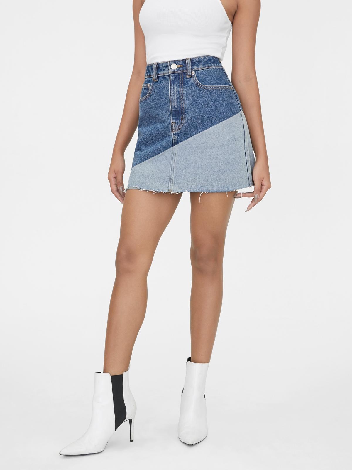 Sustainable Denim Two Tone Skirt - Blue