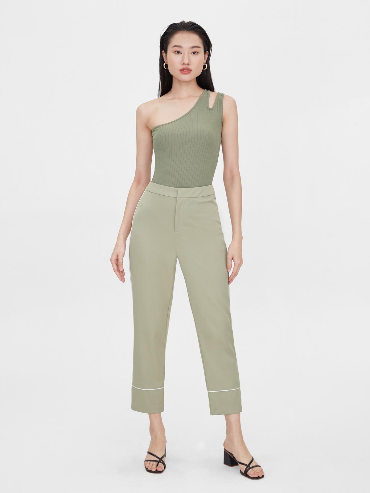 Basic Trim Pencil Pants - Green
