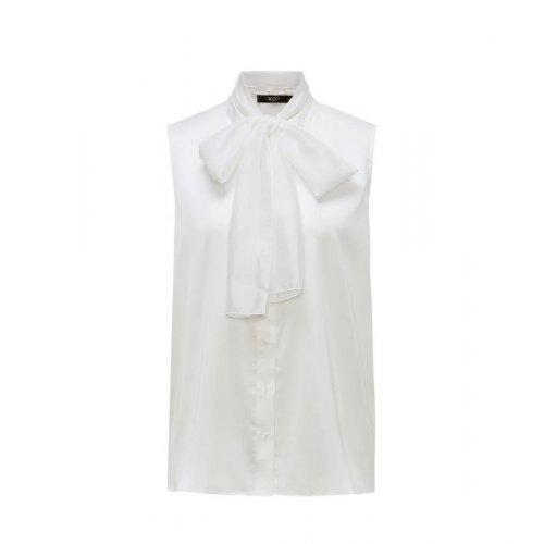 Sleeveless Stand Collar Blouse with Detachable Organza Straps