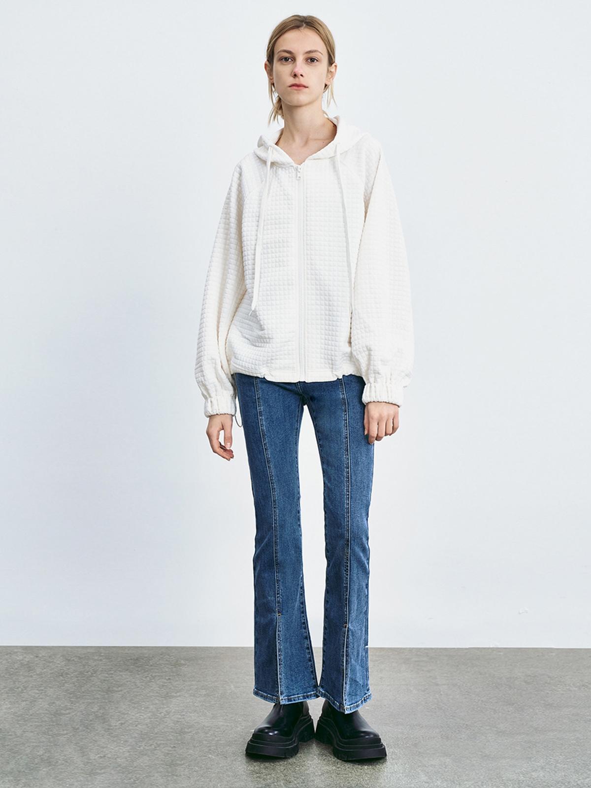 Hooded Zip Up Jacket - Ivory White