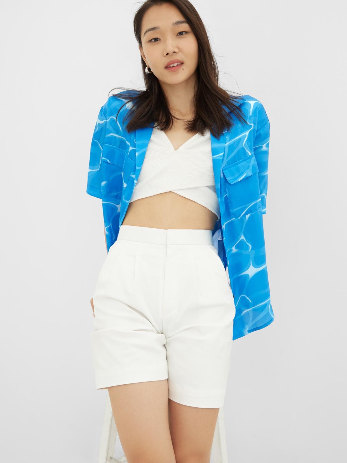 Watercolor Print Short Sleeve Shirt - Blue