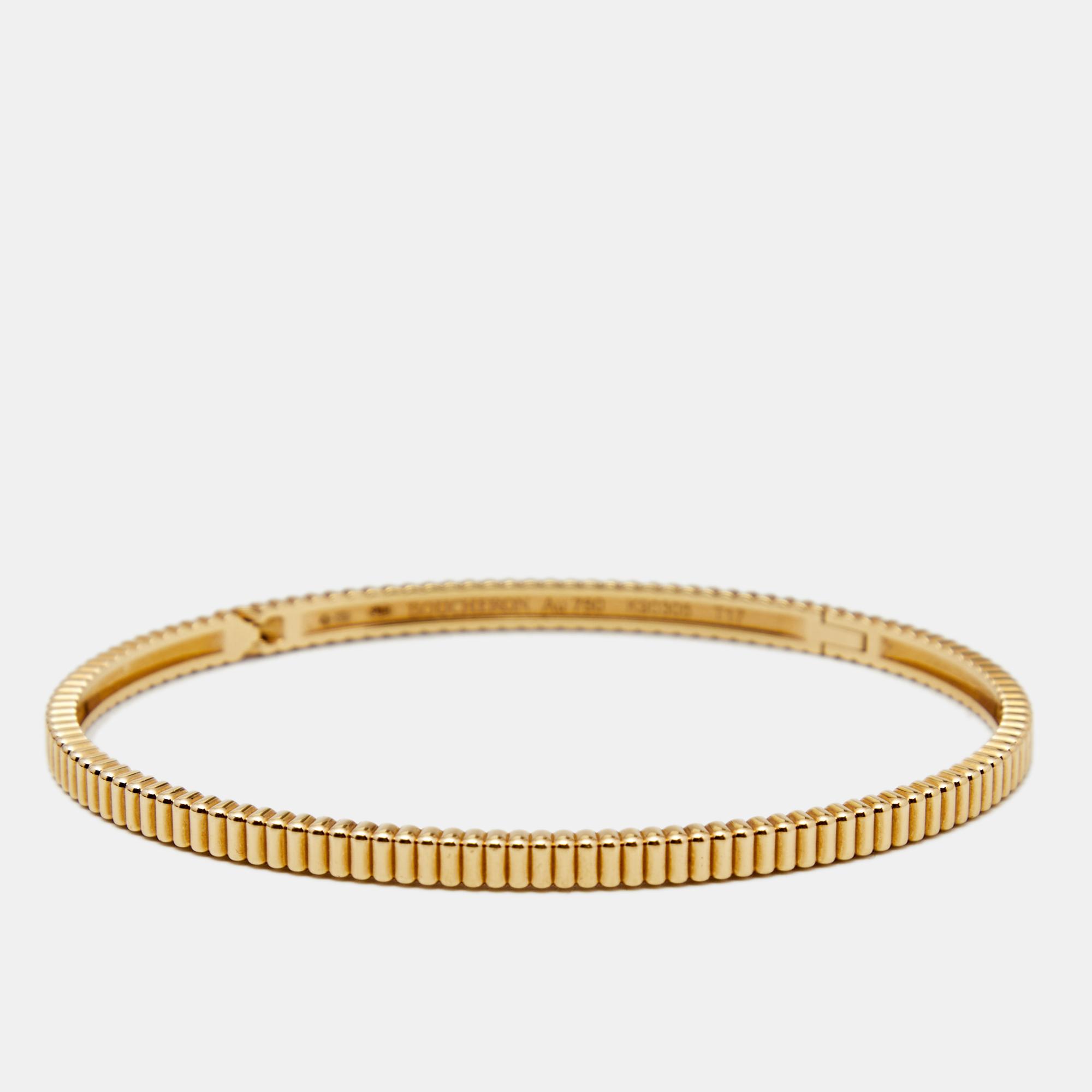 Boucheron Quatre Grosgrain 18k Yellow Gold Small Model Bangle Bracelet 17