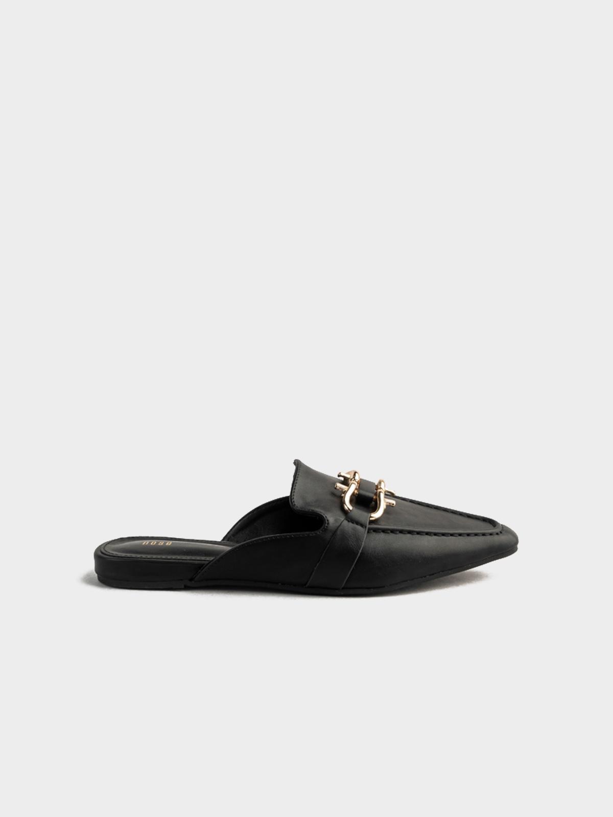 Buckled Embellished Flat Mule - Black