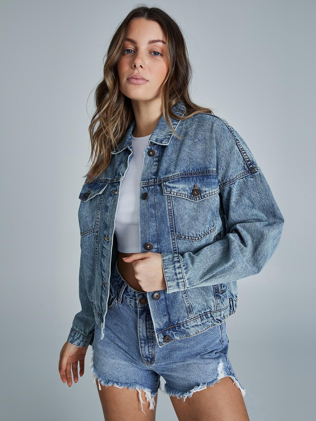 Cinched Hem Denim Jacket - Wategos Blue
