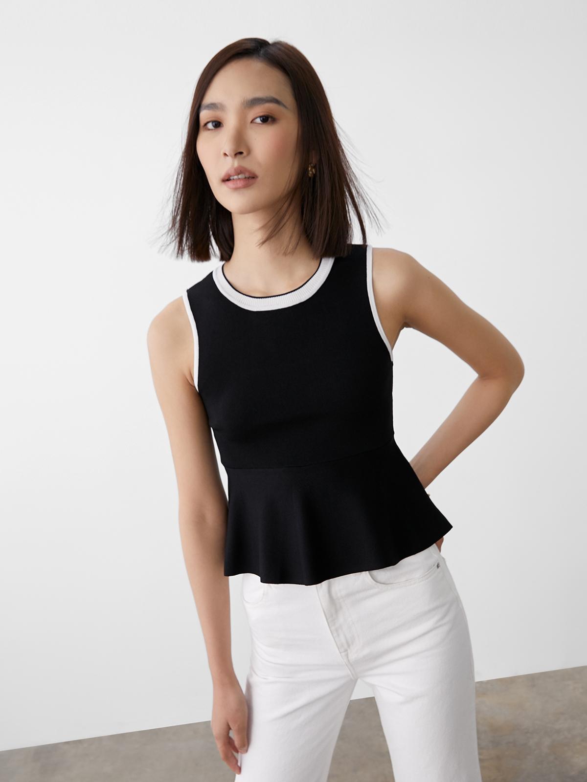 Flare Sleeveless Top - Black/White