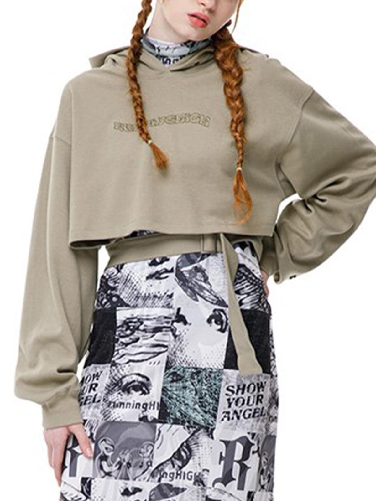 Running High X Glitter Logo Belted Crop Hoodie - Light Green