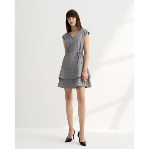 V-Neck Cap Sleeves Fit & Flare Dress