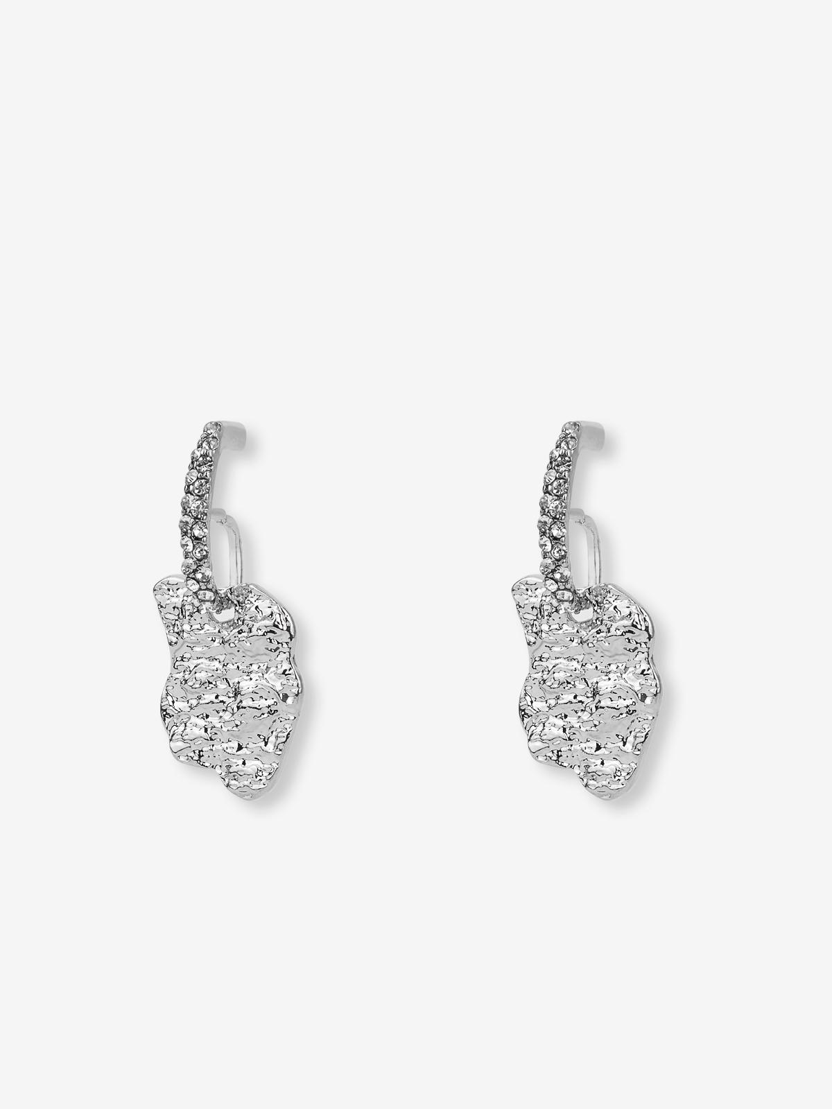 Abstract Plate Diamante Drop Earrings - Silver