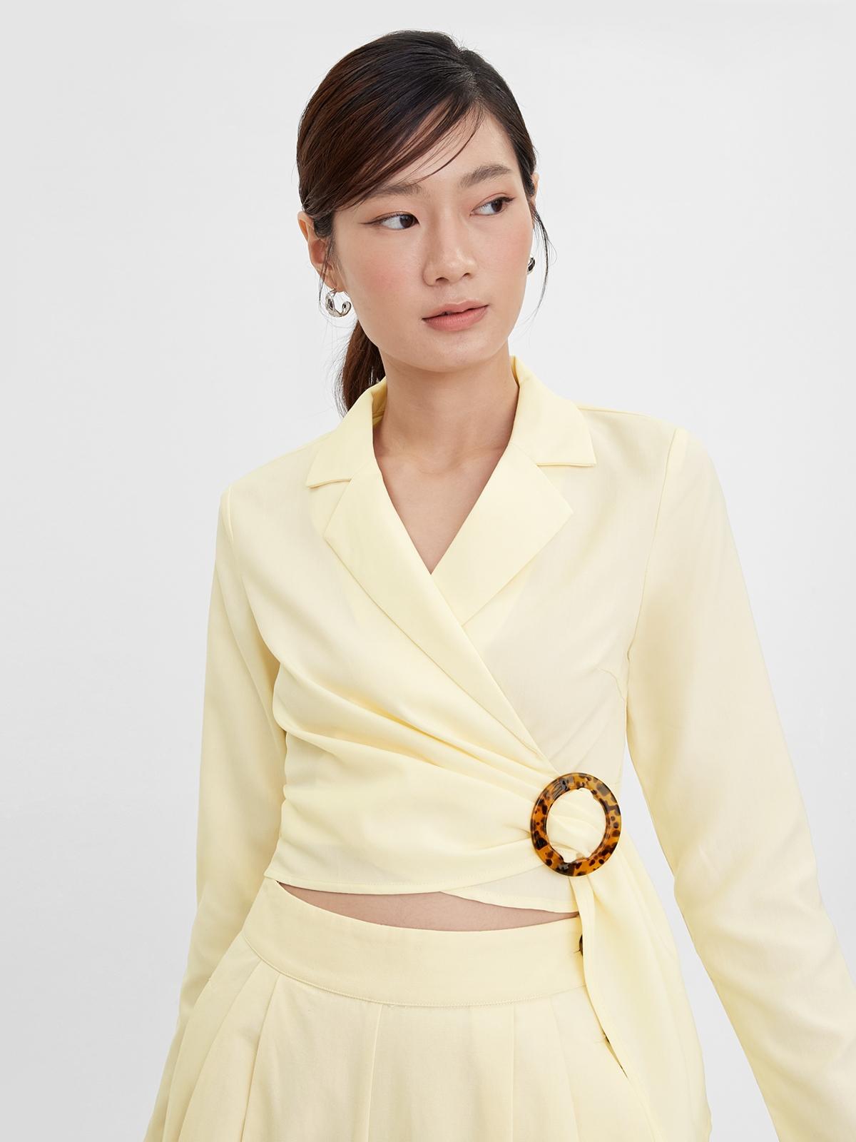 Ruched Side Wrap Buckle Top - White