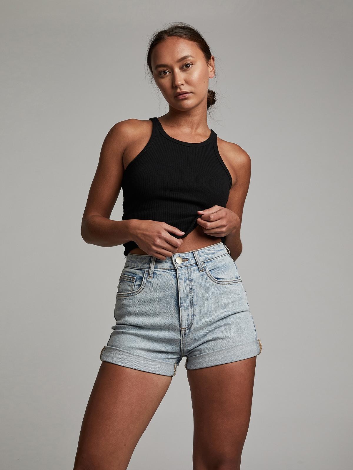 High Rise Classic Stretch Denim Short - Roadknight Blue