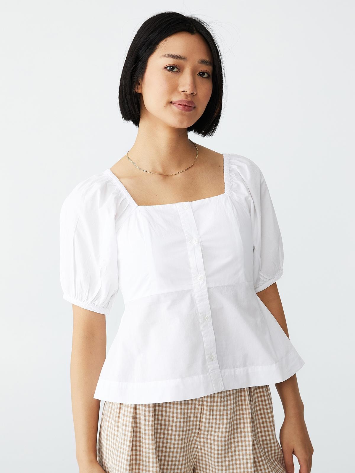 Petite Button Up Blouse Talia Pinstripe - White