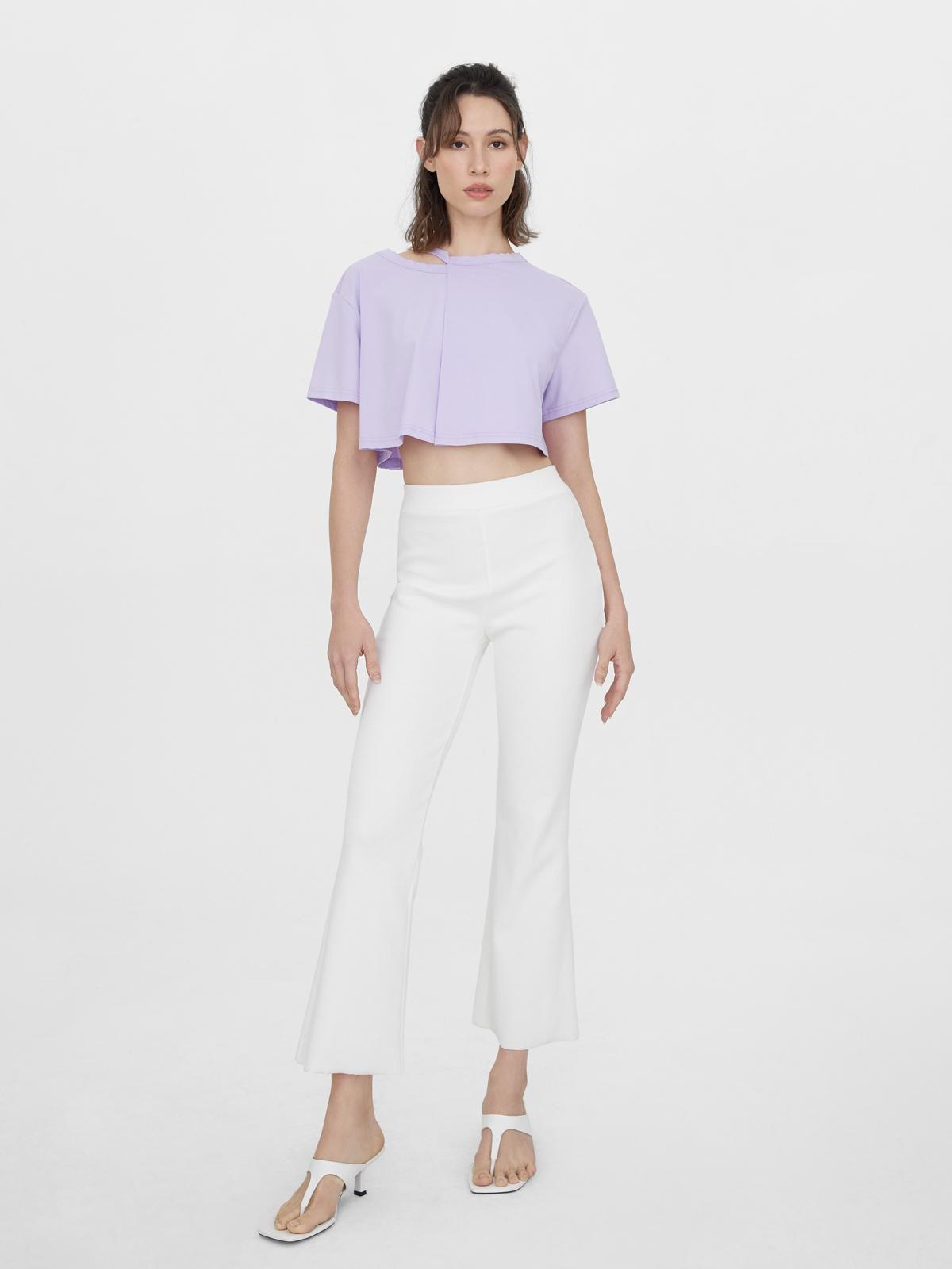 Cut Out Neck Crop Tee - Purple
