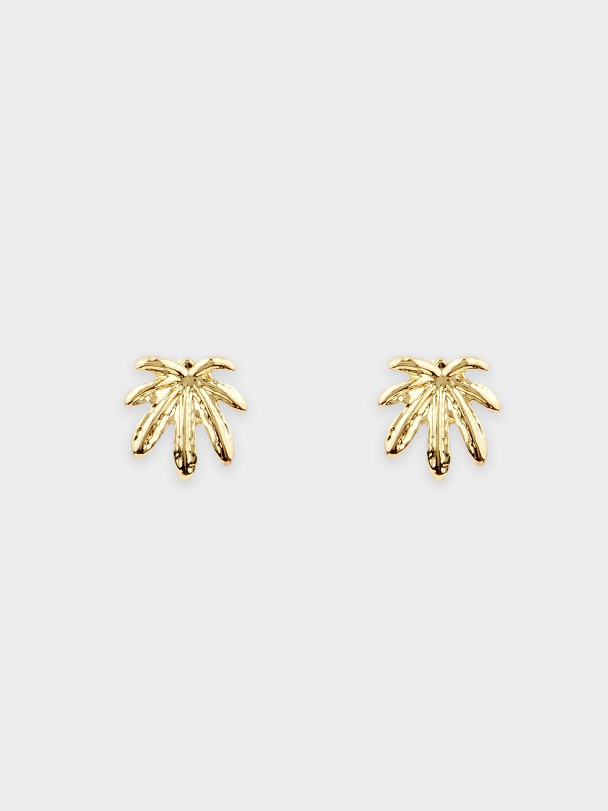 Leaf Shaped Stud Earrings - Gold