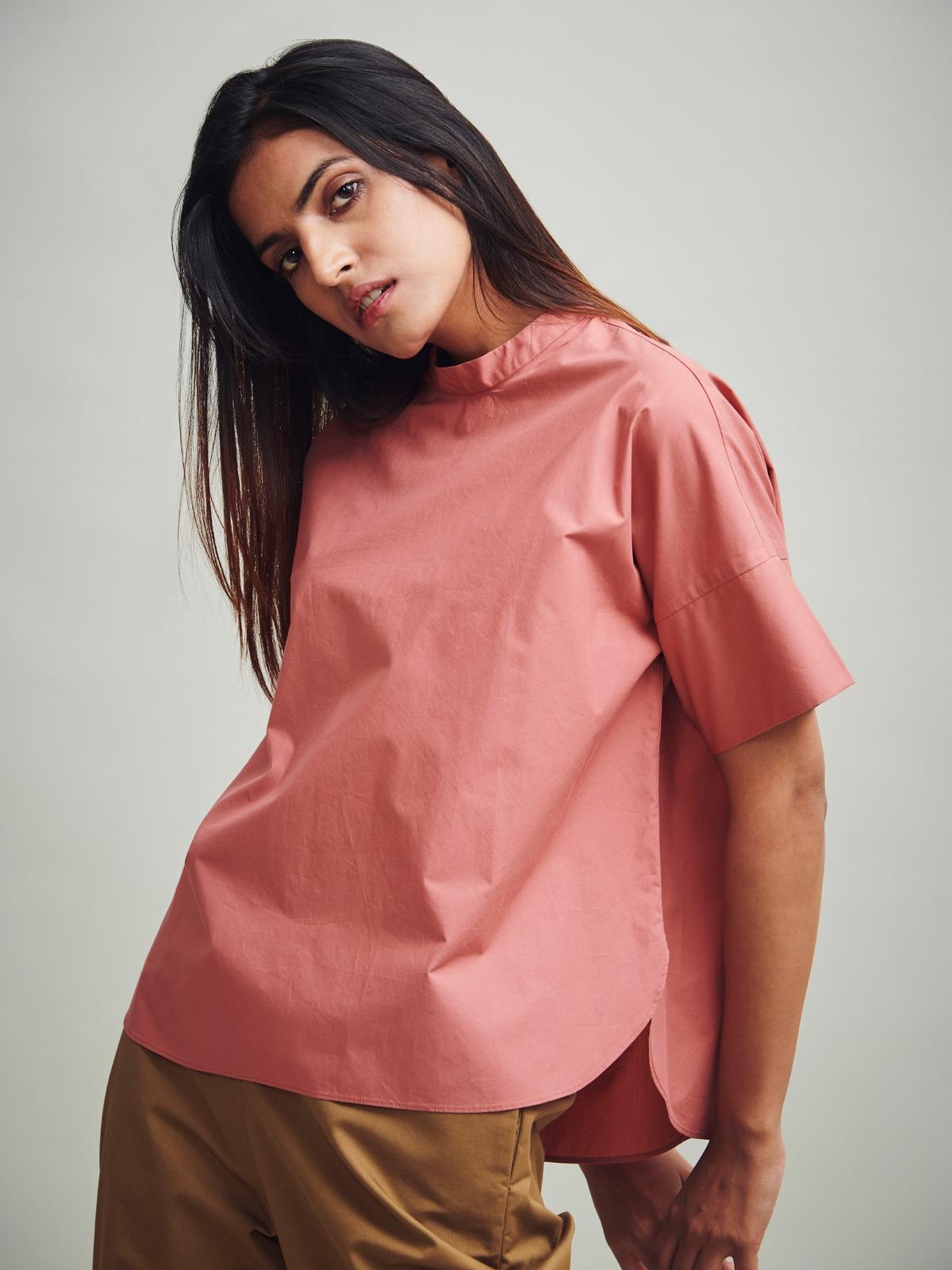 Boxy Poplin Shirt - Salmon