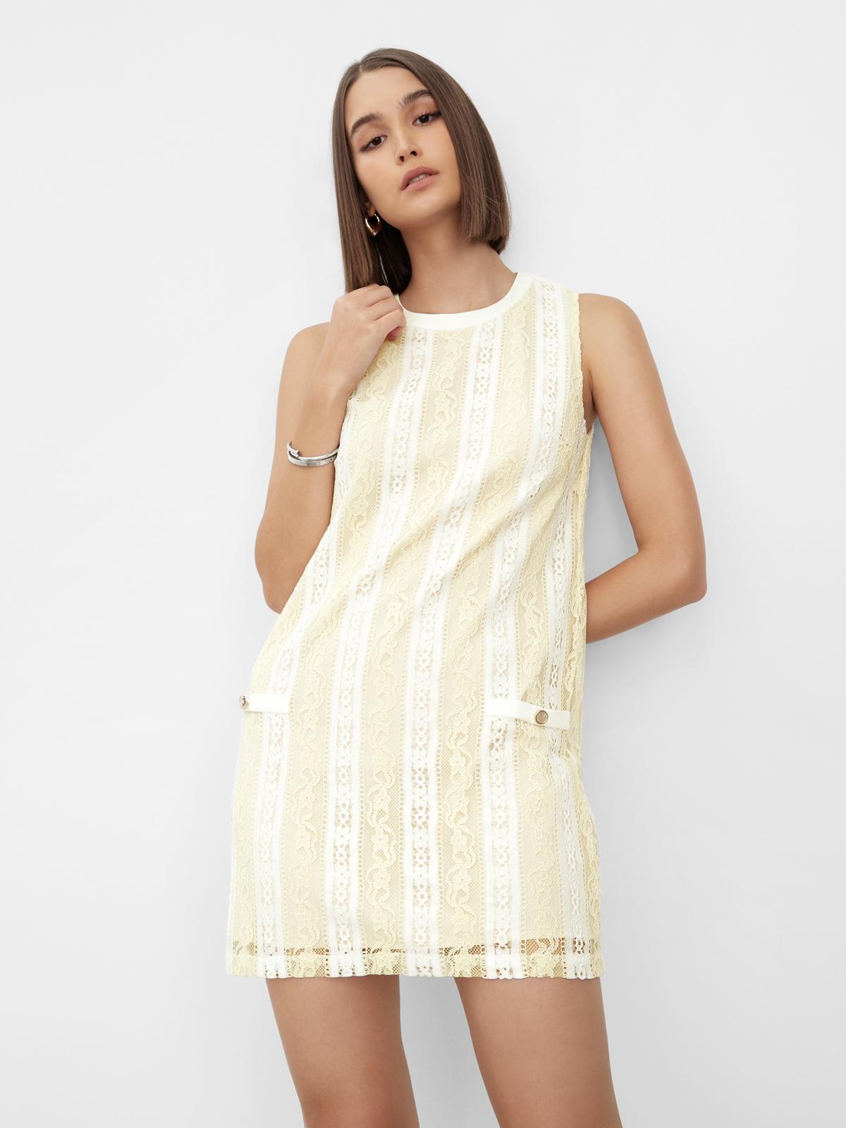 Lace Faux Twin Pocket Dress - Cream