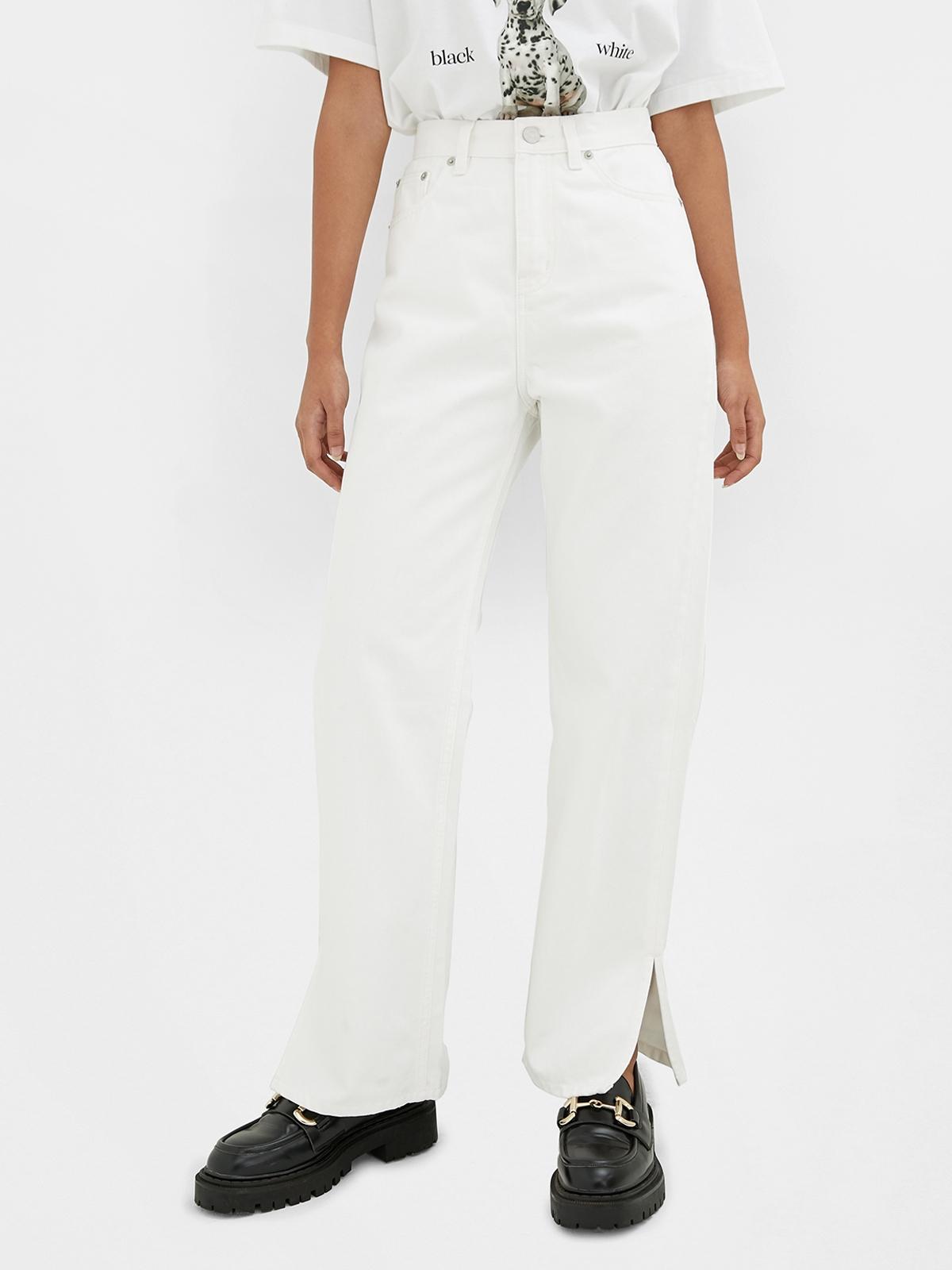 Sustainable High-Waisted Slit Jeans - White