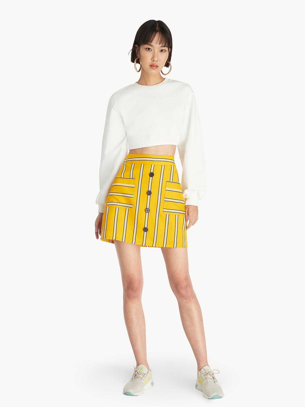 Mini Striped Button Up Skirt - Yellow