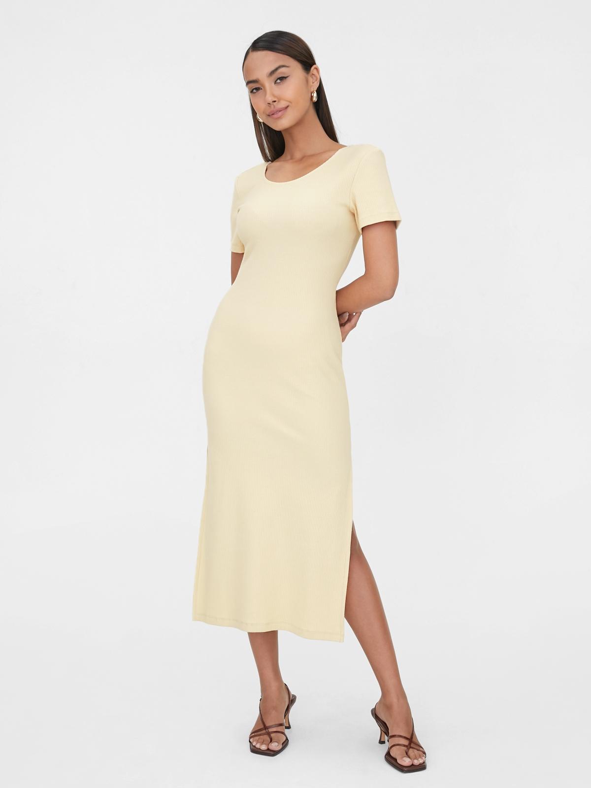Sustainable Open Back Side Slit Dress - Beige