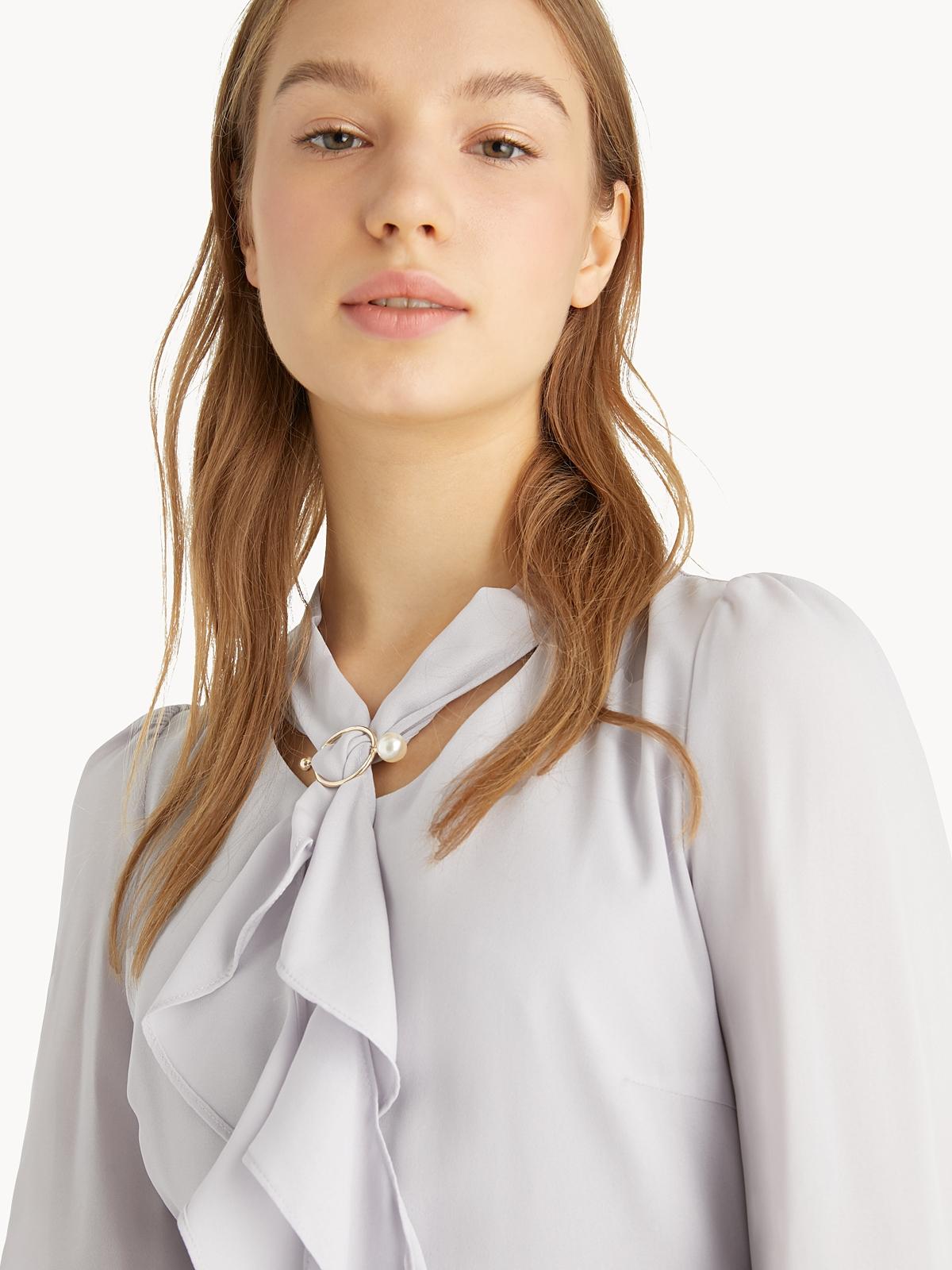 Ruffled Neckline Mini Dress - Light Grey