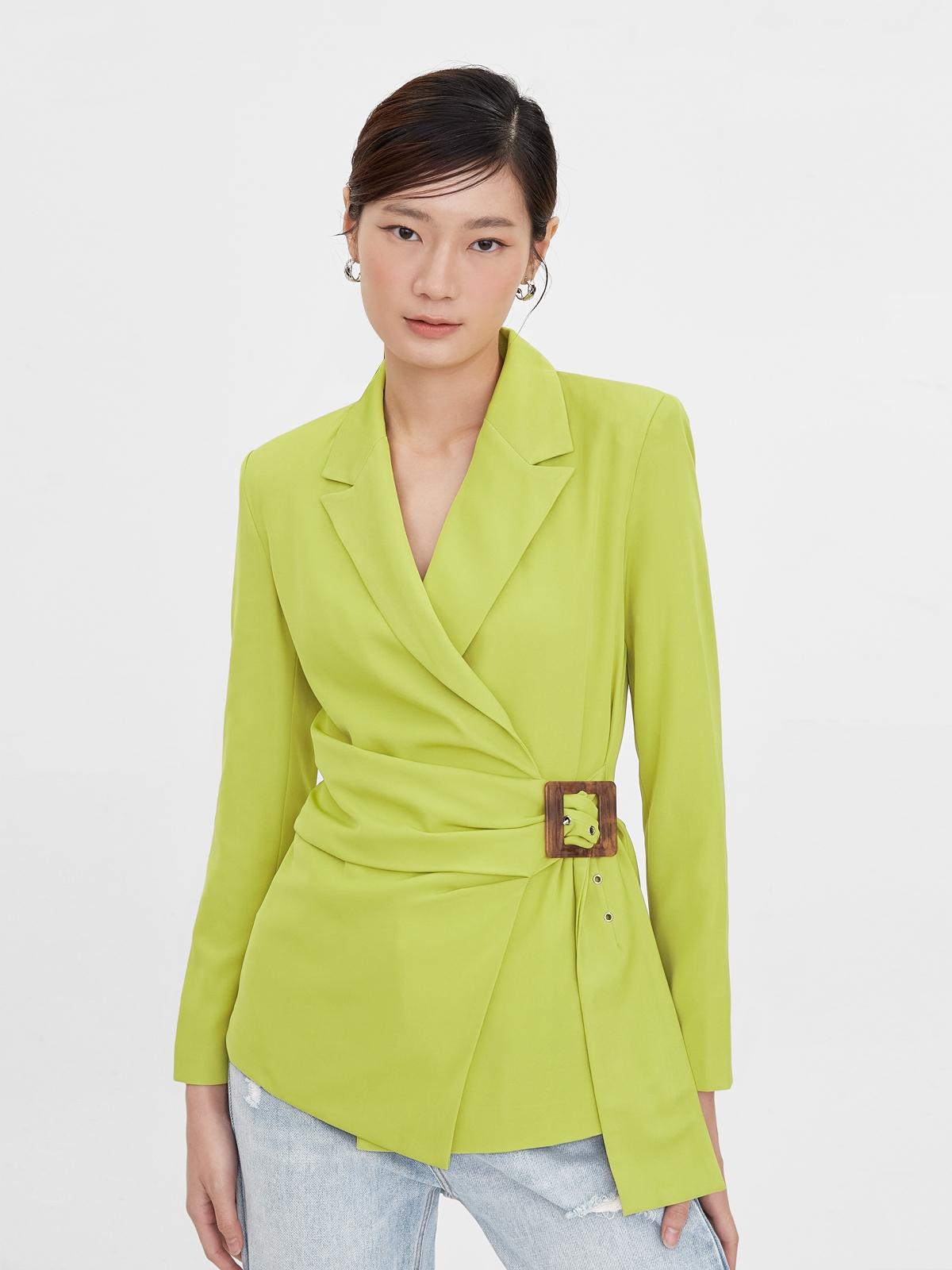 Side Wrap Buckle Belt Blazer - Green