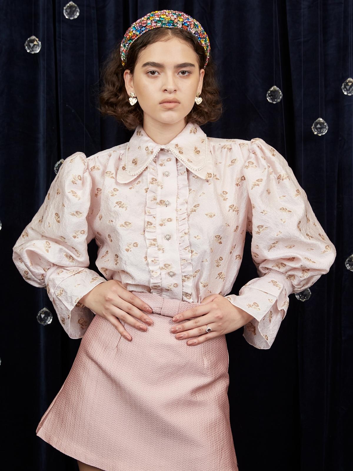 Lunar Floral Jacquard Blouse - Pink