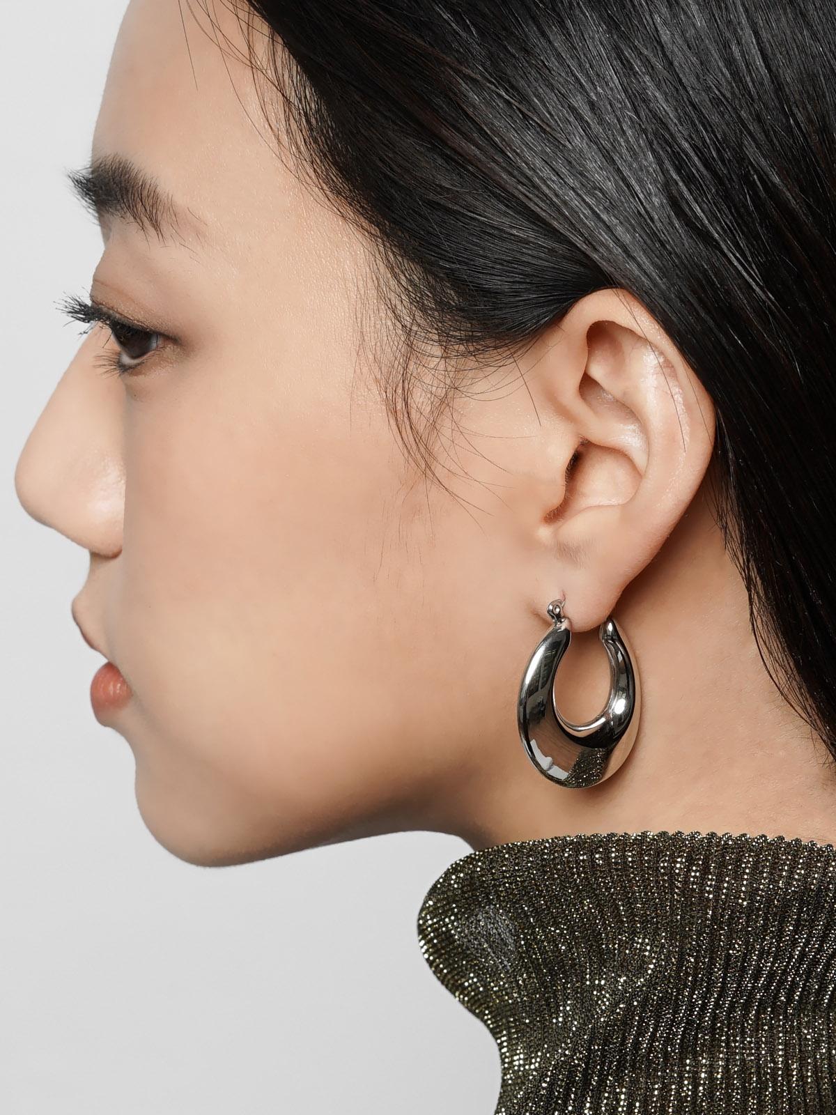 Titanium Arc Hoop Earrings - Silver