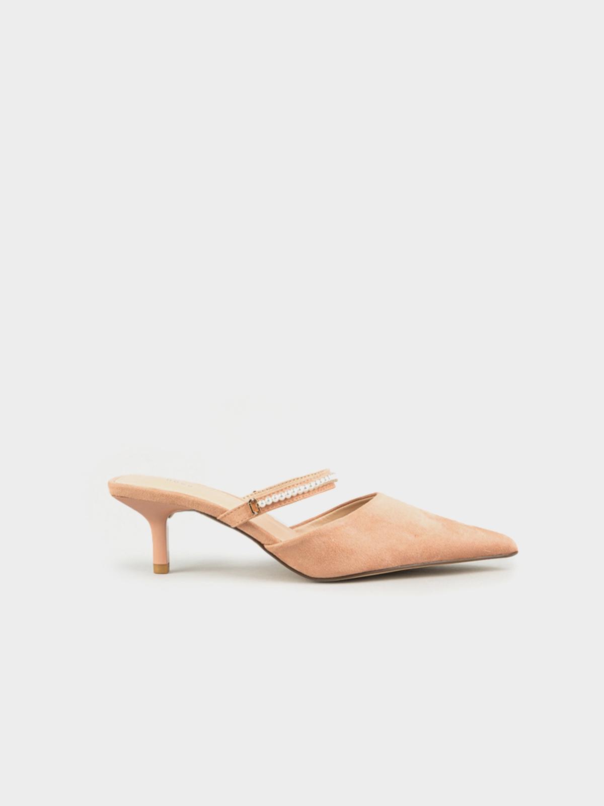 Pearl Embellished Heel Mule - Nude