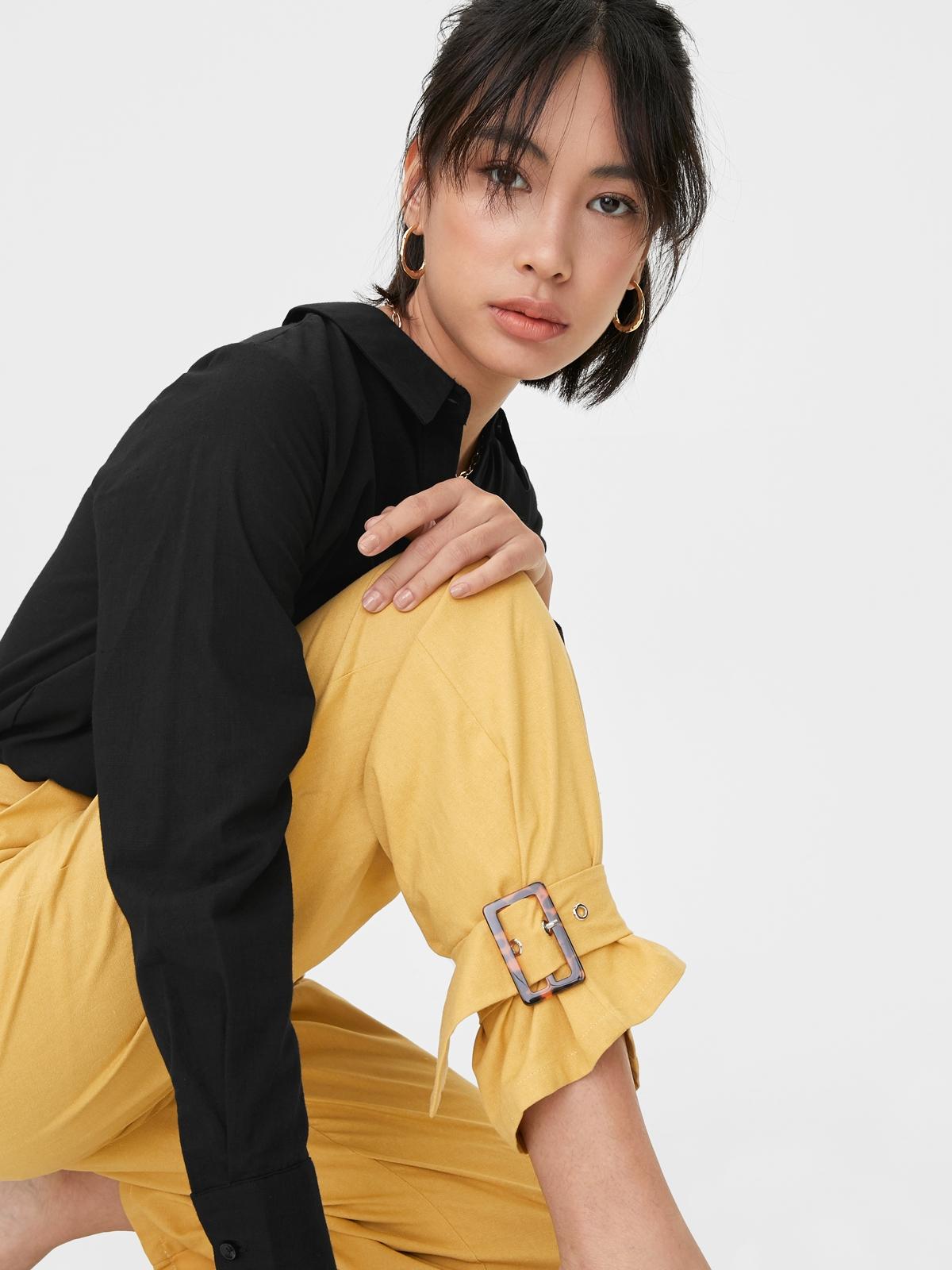 Squared Buckle Ankle Pants - Yellow