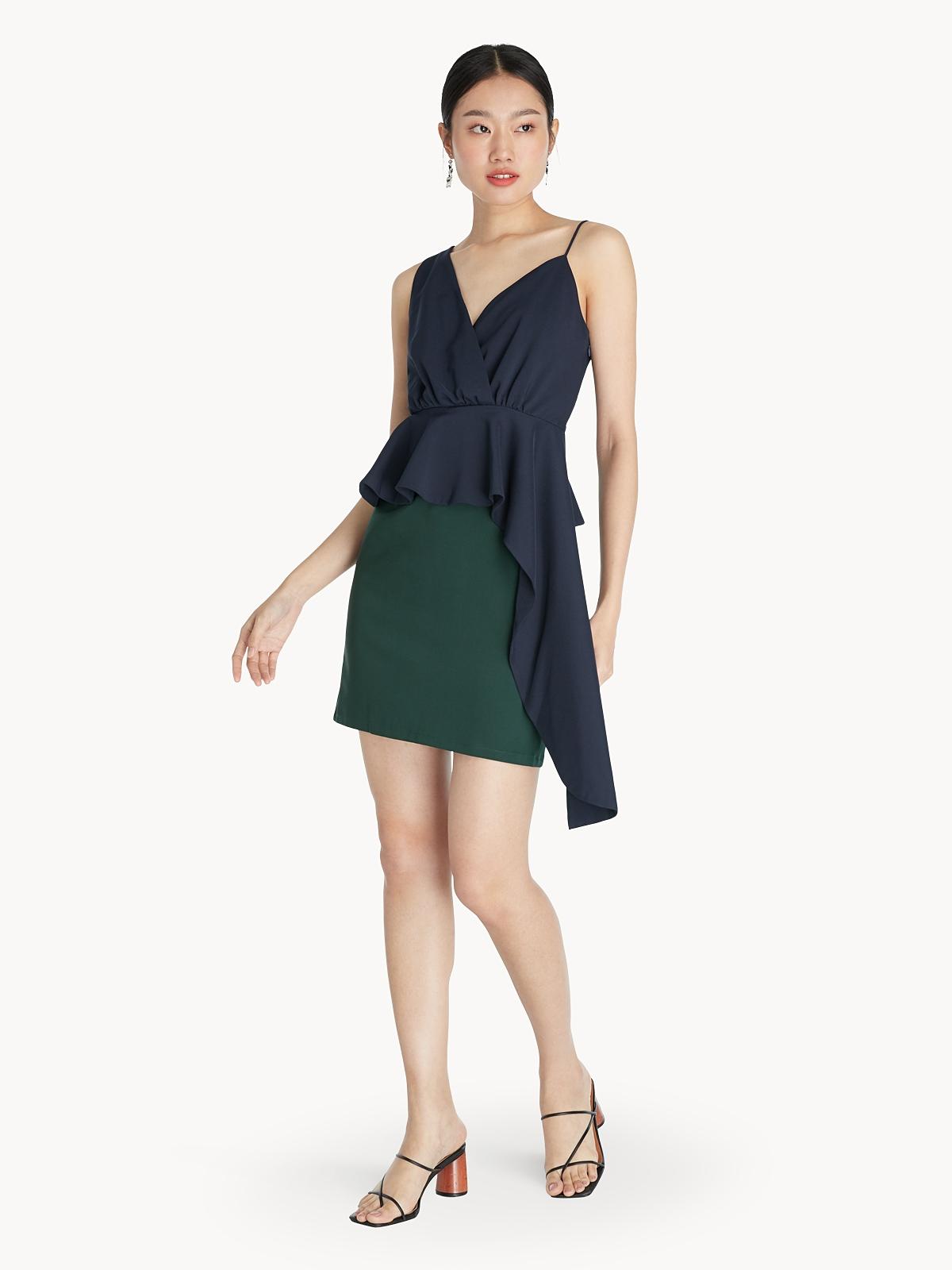 Asymmetric Shoulder Dress - Navy