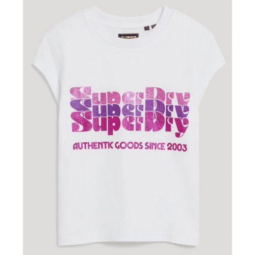 Retro Glitter Logo Cap Slv Tee - Ecru