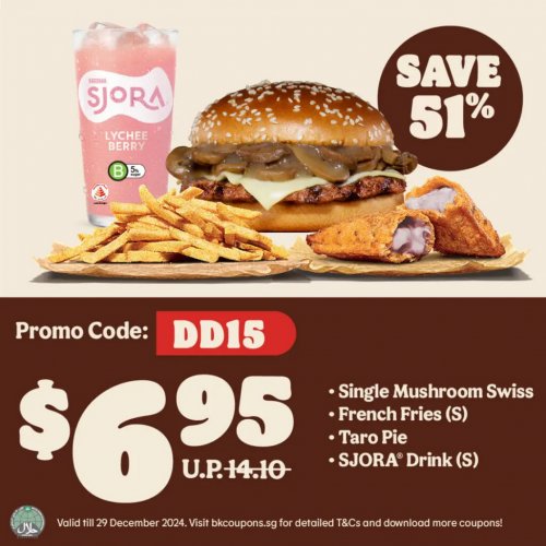 Royal Feast Alert: Single Mushroom Swiss Meal for only $6.95