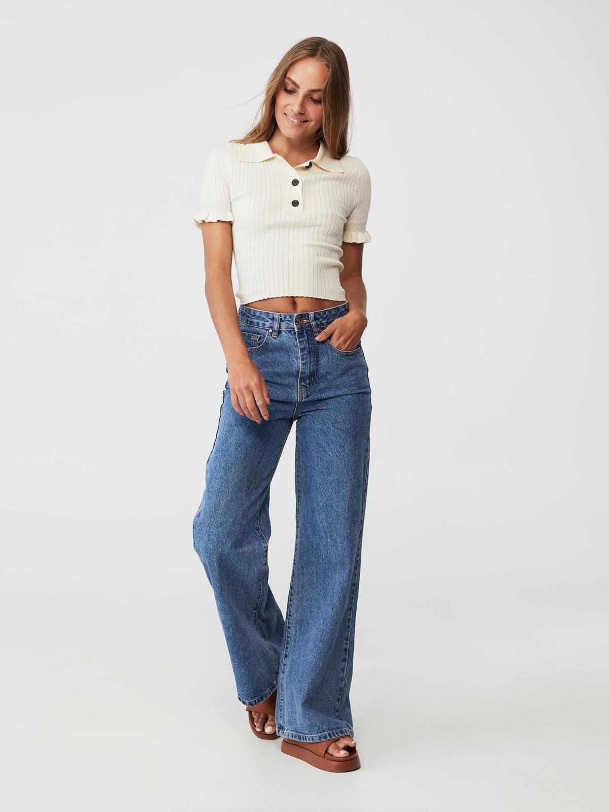 Ribbed Frill Polo Green - Almond